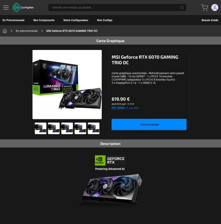 Fiche produit précommande